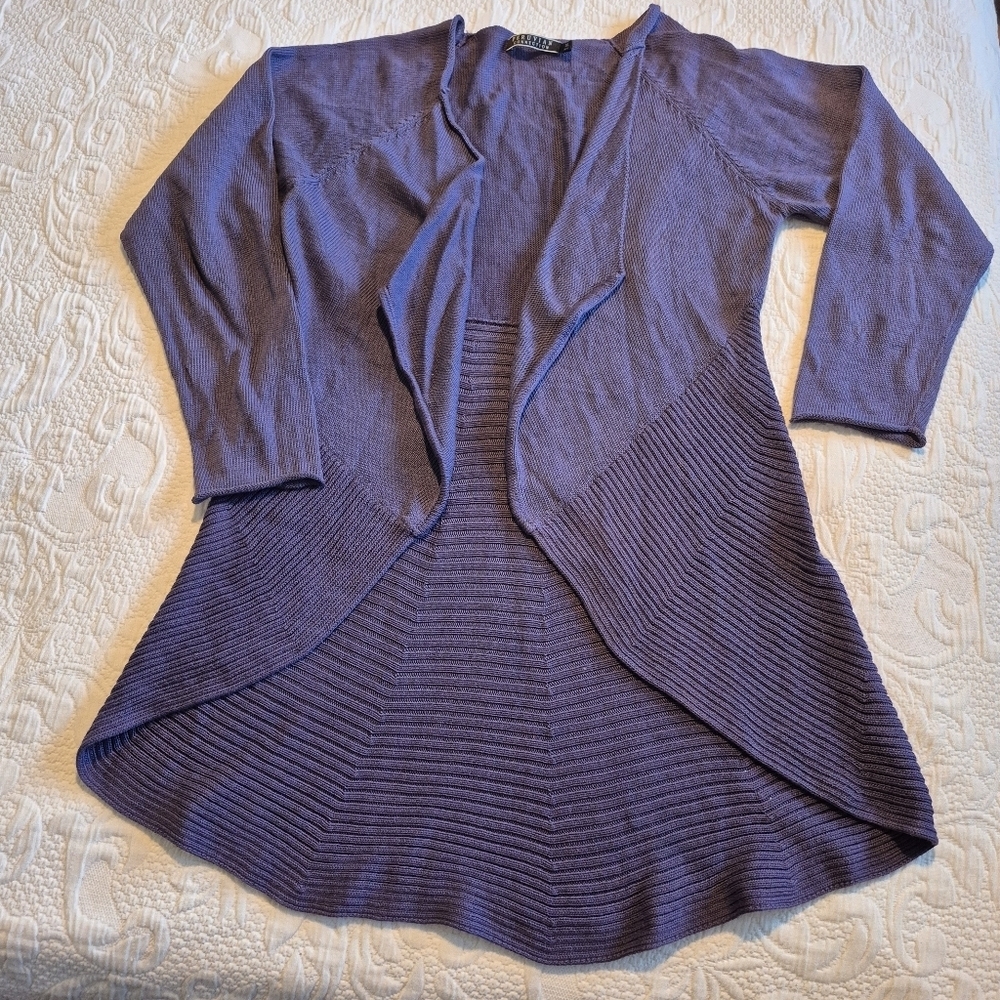 Peruvian Connection women's XL purple fine knit waterfall front sweater EUC